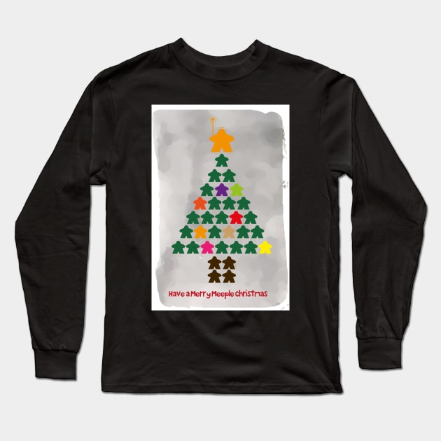 Have a Merry Meeple Christmas (Meeple Christmas Tree) - Board Games Design - Board Game Art Long Sleeve T-Shirt by MeepleDesign